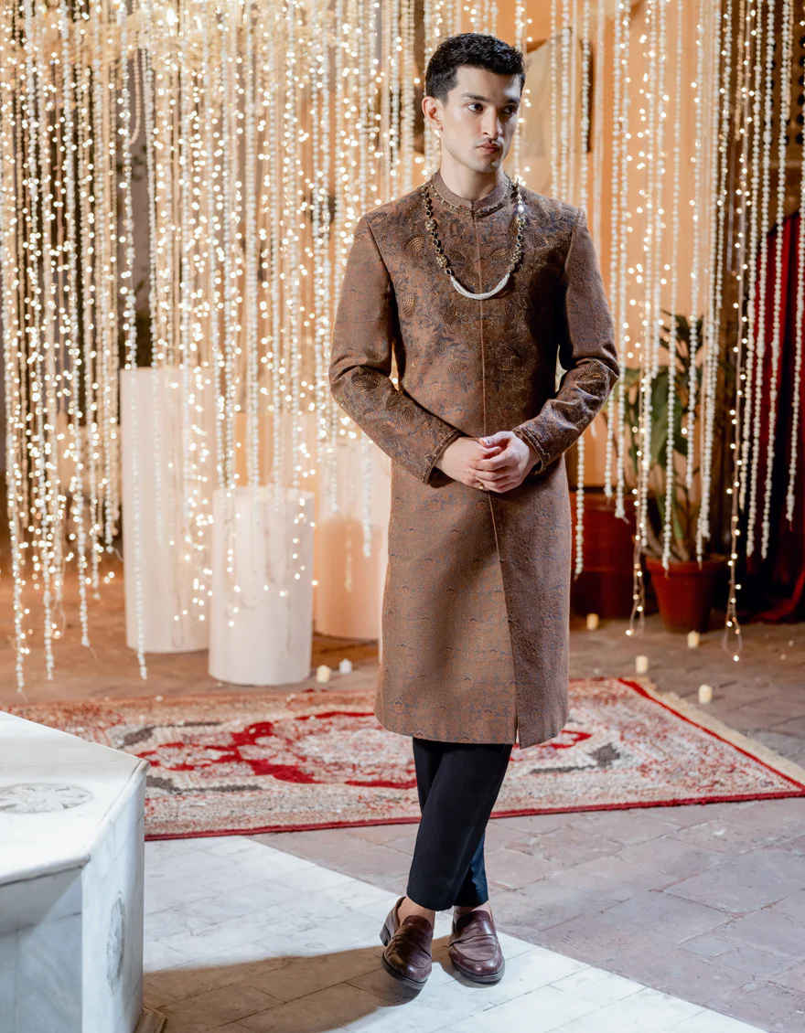 RUST BLENDED SHERWANI | JJSW-586/S24/JJ9164-FL
