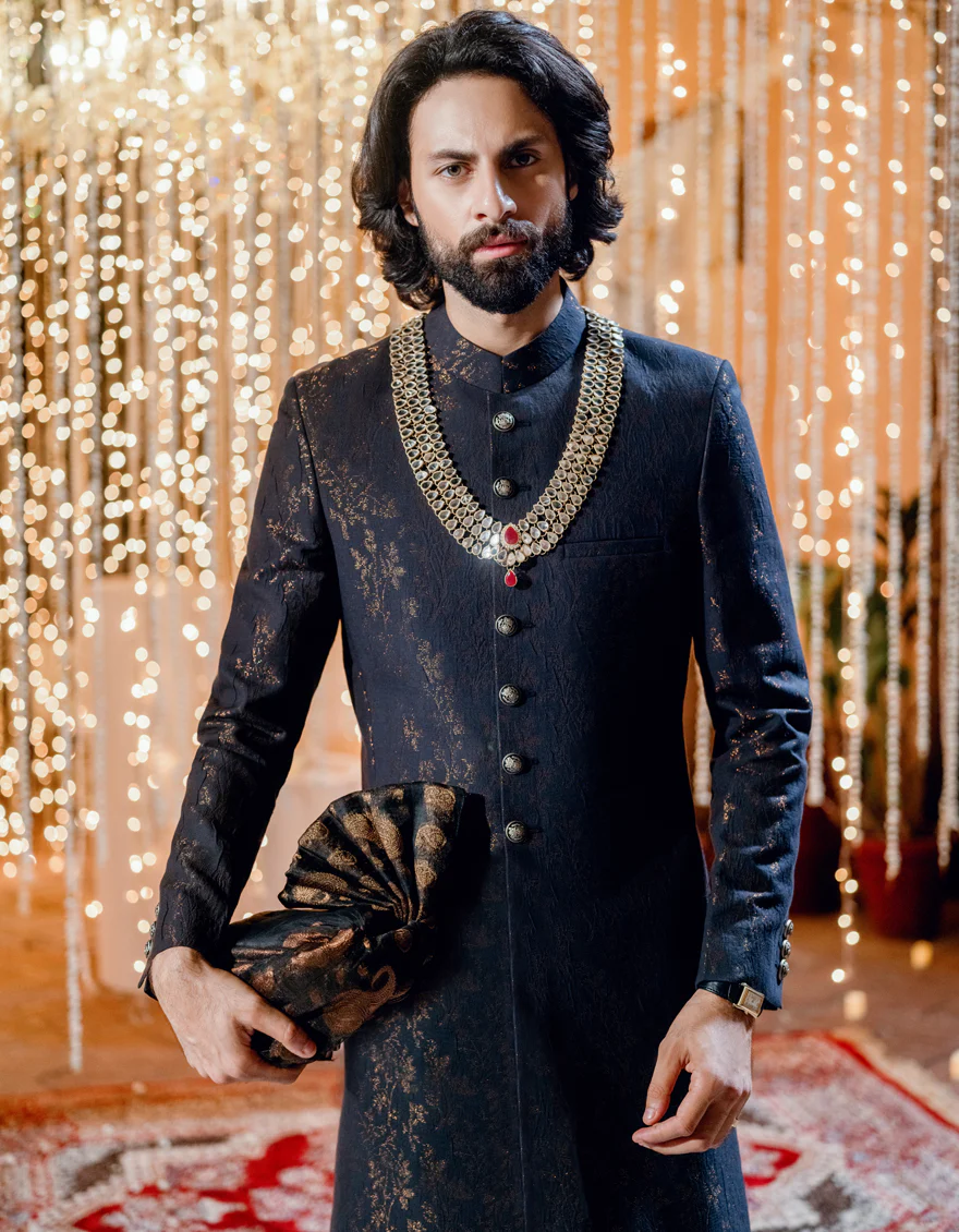 BLACK COTTON SHERWANI | JJSW-587/S24/JMR-3190-FL - Image 2