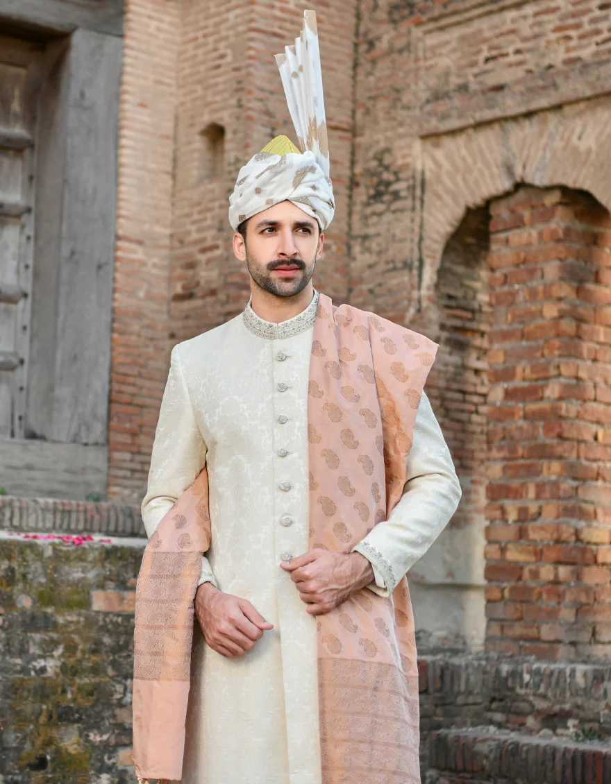 OFF WHITE BLENDED SHERWANI | JJSW-US-44009/A22/JJ8499-FL - Image 2
