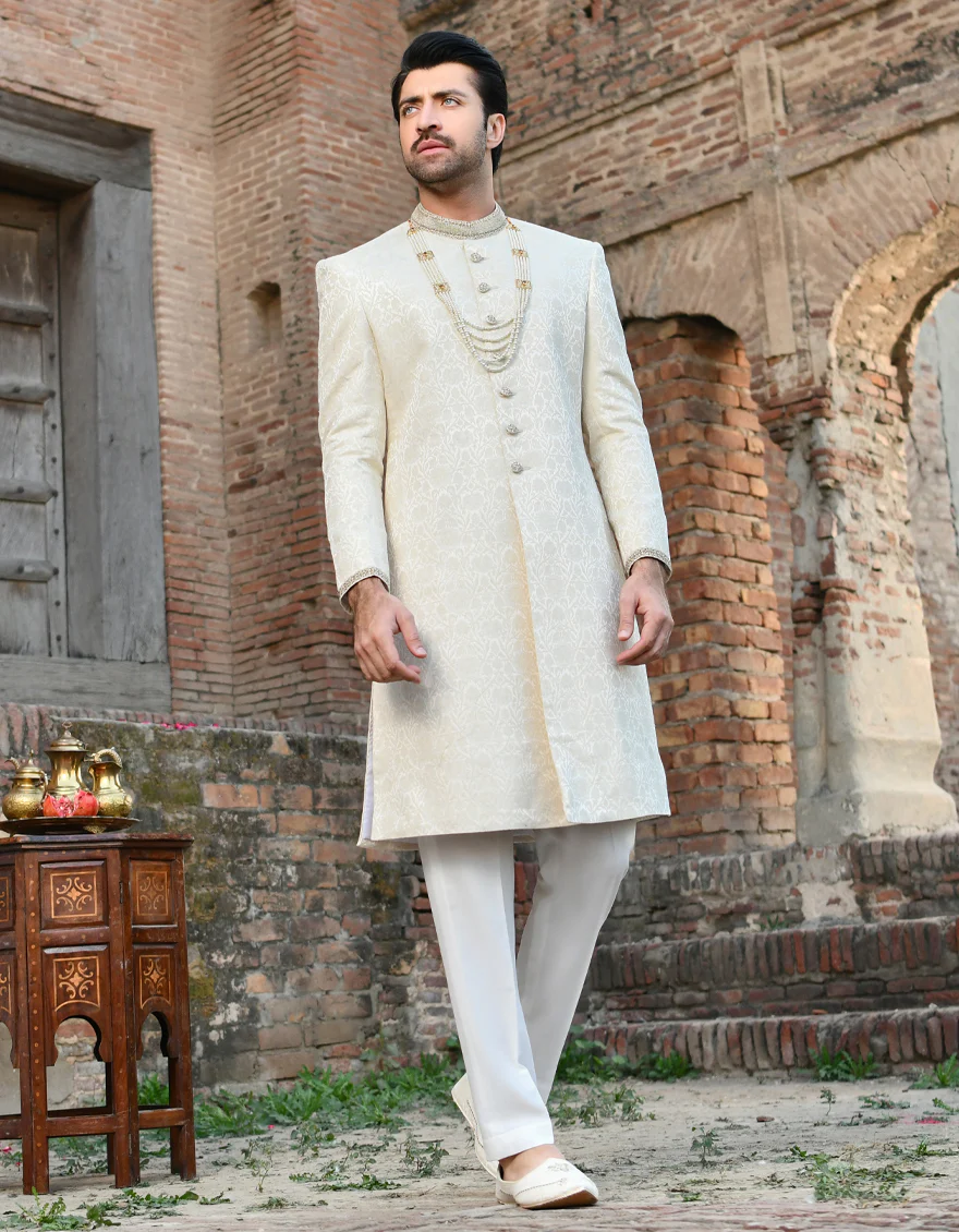 OFF WHITE BLENDED SHERWANI | JJSW-US-44010/A23/JJ8499-FL