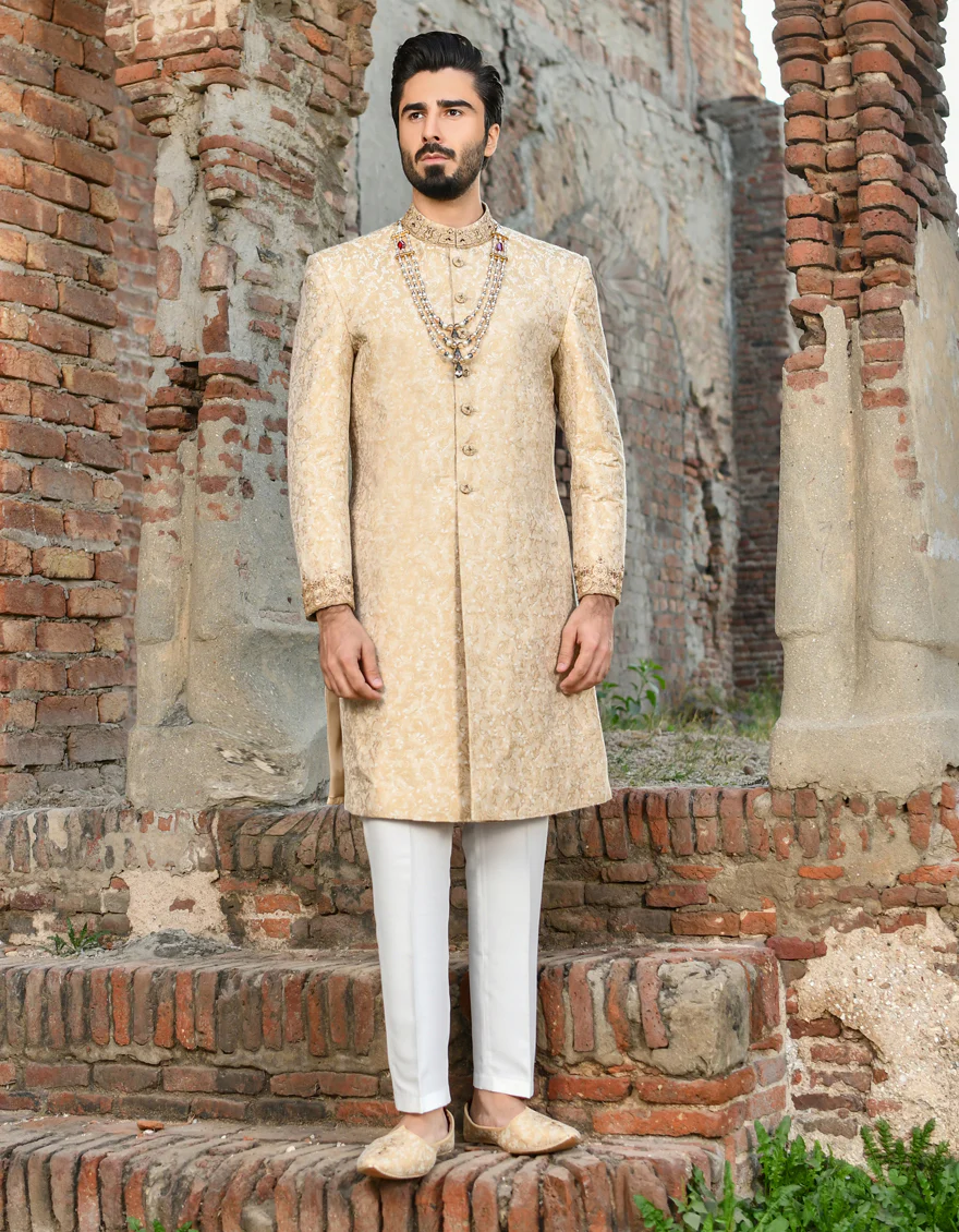 GOLD BLENDED SHERWANI | JJSW-US-45029/A23/JJ8499-FL