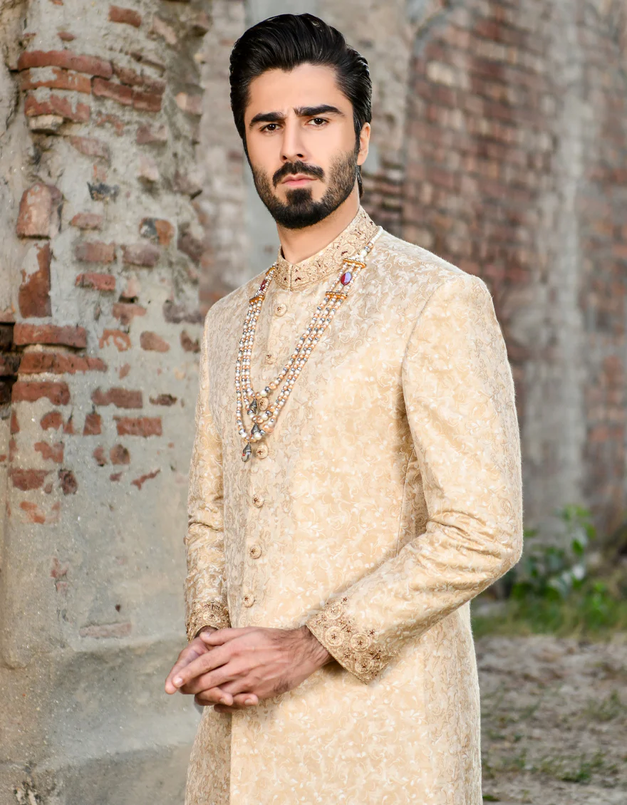 GOLD BLENDED SHERWANI | JJSW-US-45029/A23/JJ8499-FL - Image 2