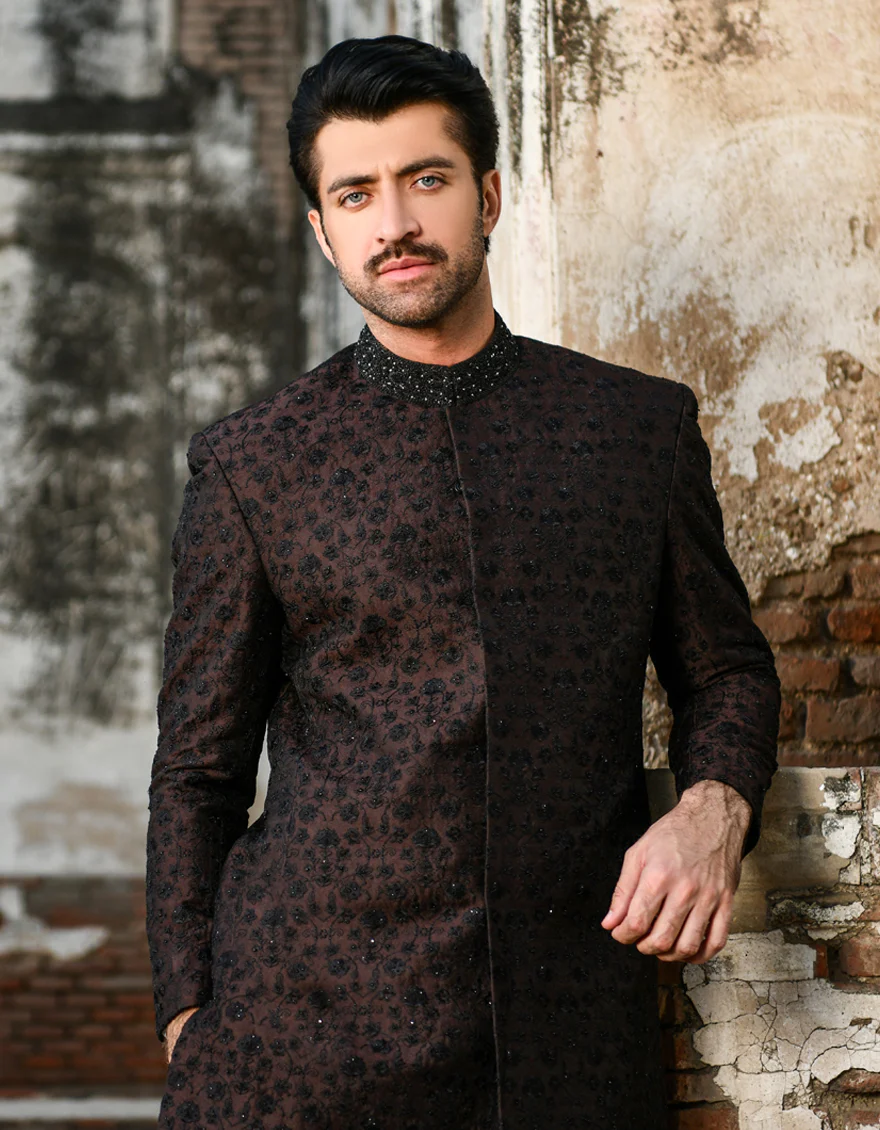 LIVER BROWN BLENDED SHERWANI | JJSW-US-45030/A23/JJ8452-FL - Image 4