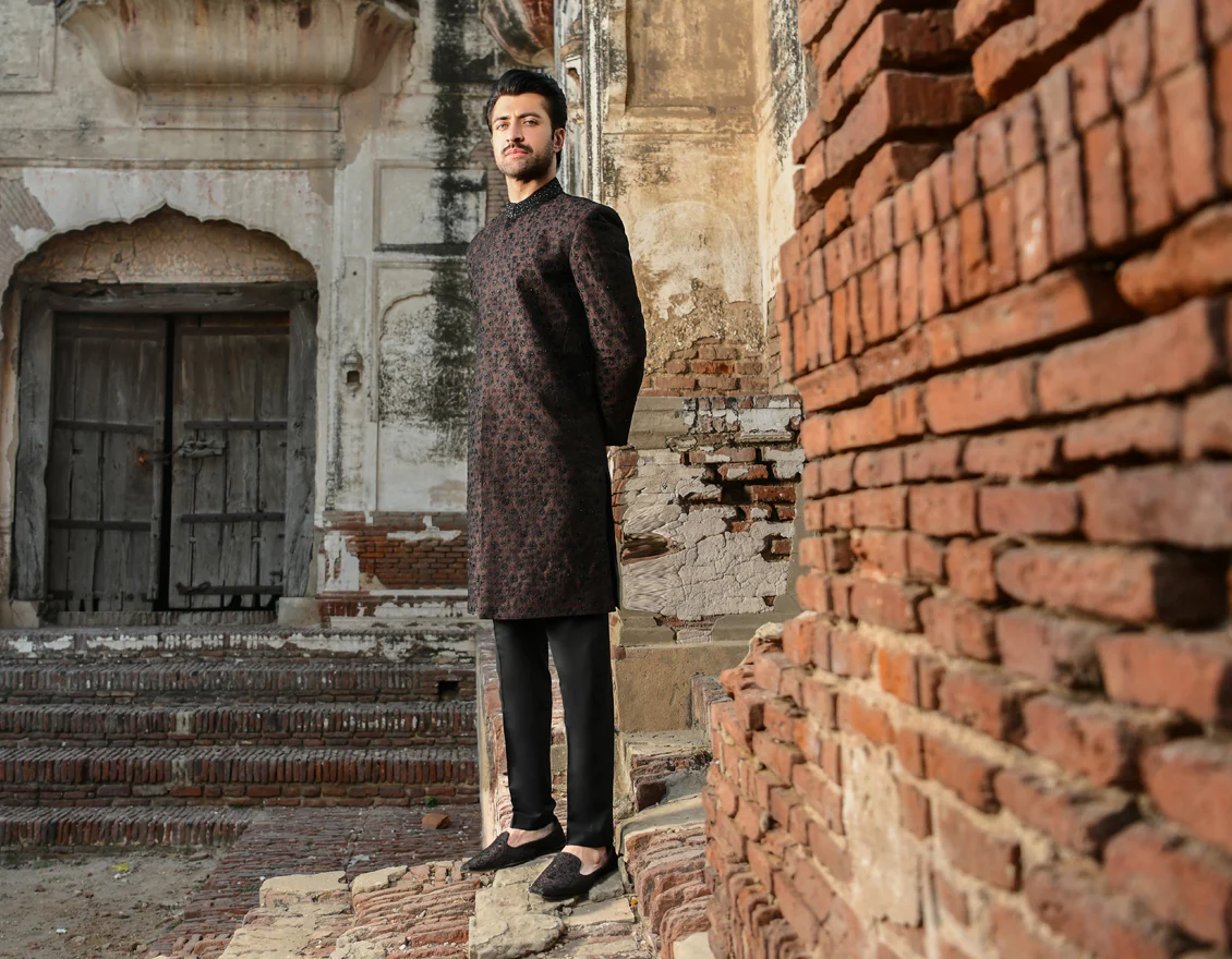 LIVER BROWN BLENDED SHERWANI | JJSW-US-45030/A23/JJ8452-FL - Image 5