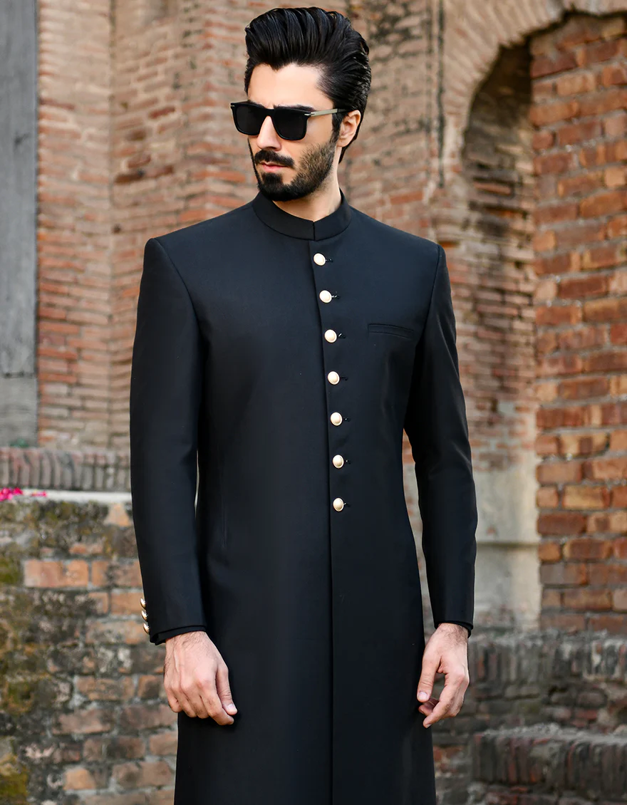 BLACK BLENDED SHERWANI | JJSW-US-45082/A23/JJ8086-PN - Image 3