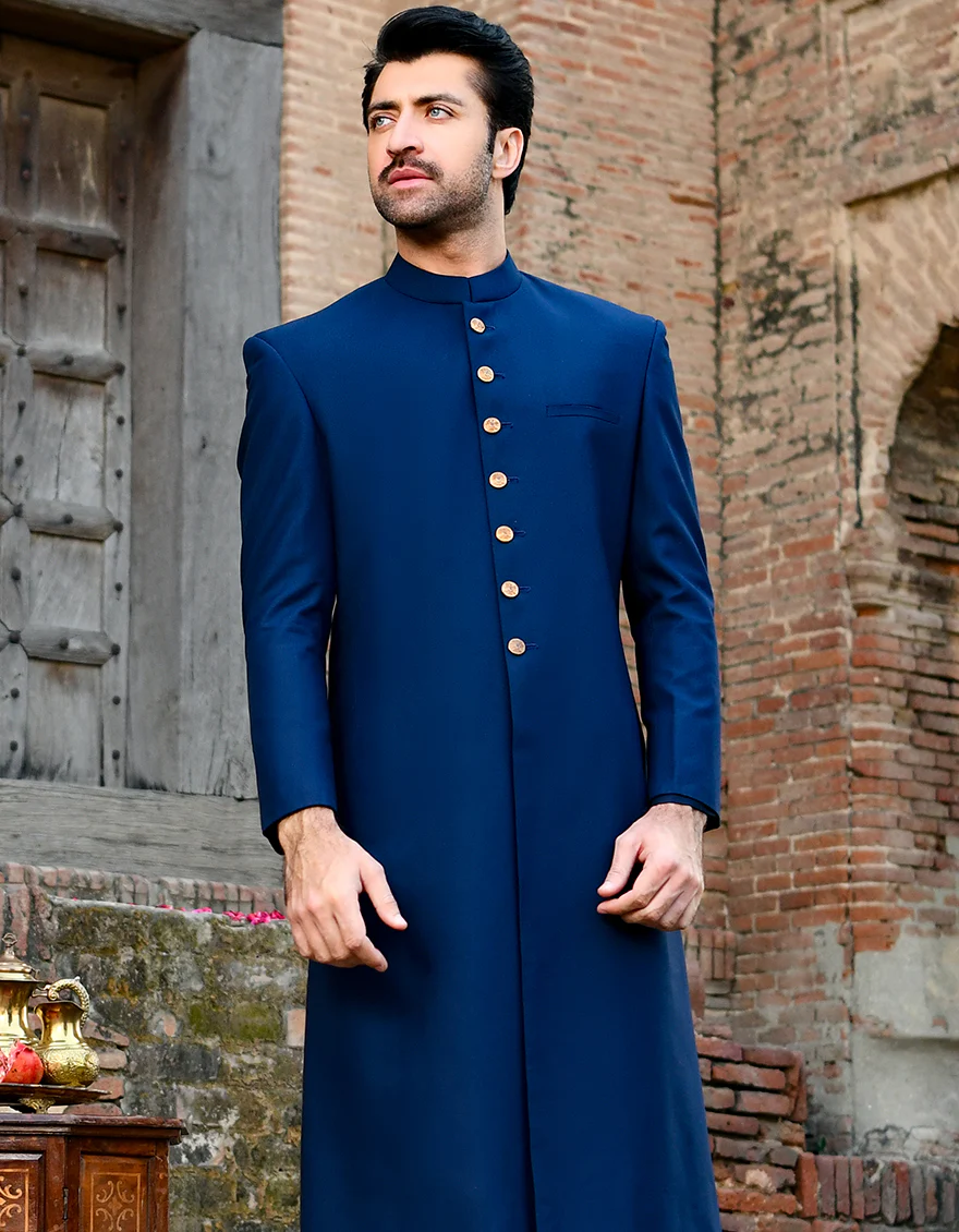 NAVY BLUE BLENDED SHERWANI | JJSW-US-45094/A23/JJ8086-PN - Image 3