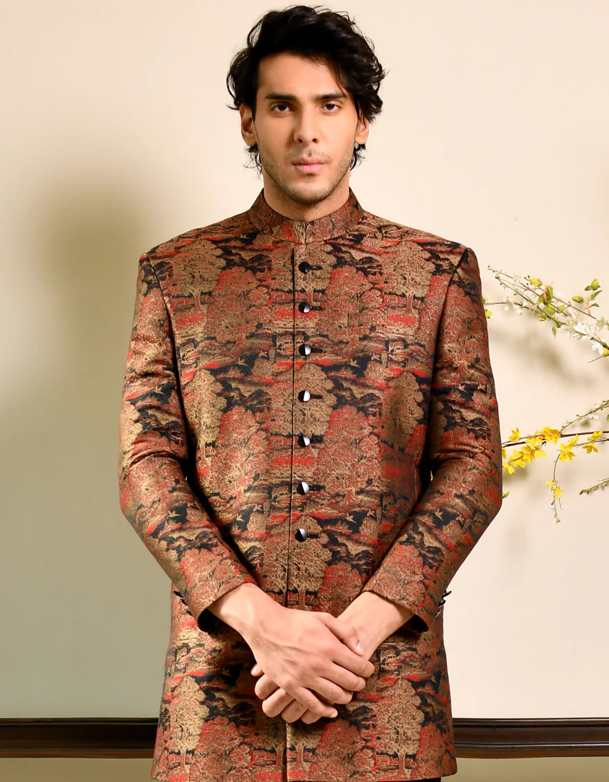 MAROON & RED SHERWANI | JJSW-US-45115/A23/JJ8498-PN - Image 2