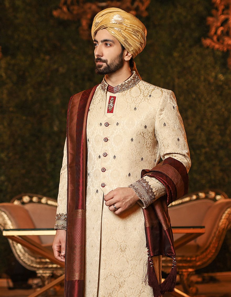 DULL GOLD SHERWANI | JJSW-US-498/S20/JJ6766 - Image 2