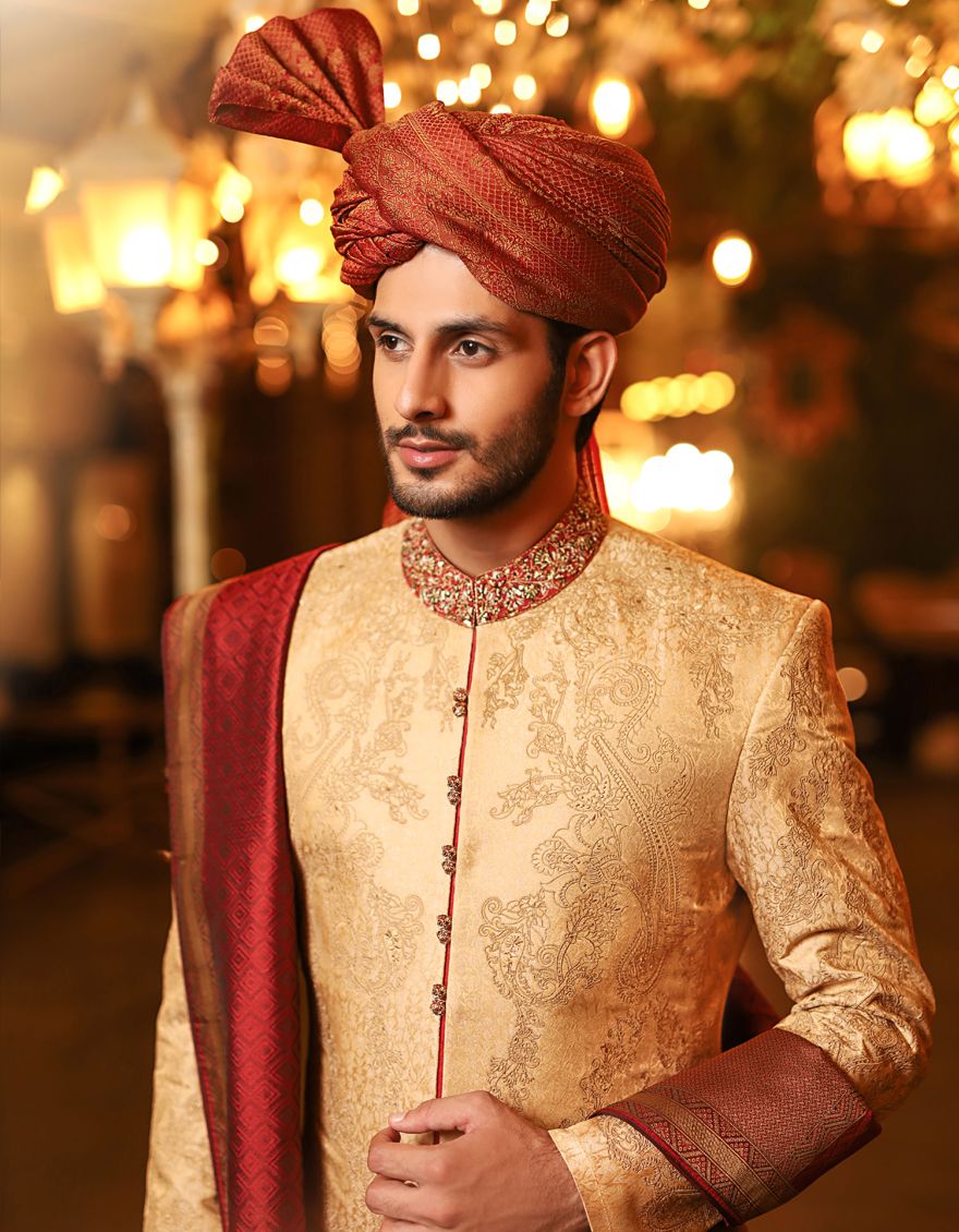 DULL GOLD SHERWANI | JJSW-US-499/S20/JJ6746 - Image 2