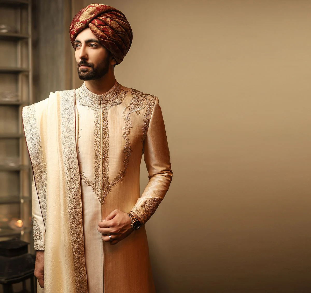 GOLDEN SHERWANI | JJSW-US-515/S20/JJ7213 - Image 3