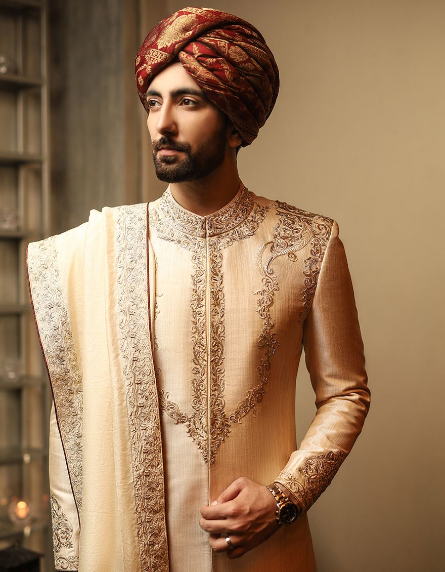 GOLDEN SHERWANI | JJSW-US-515/S20/JJ7213 - Image 4