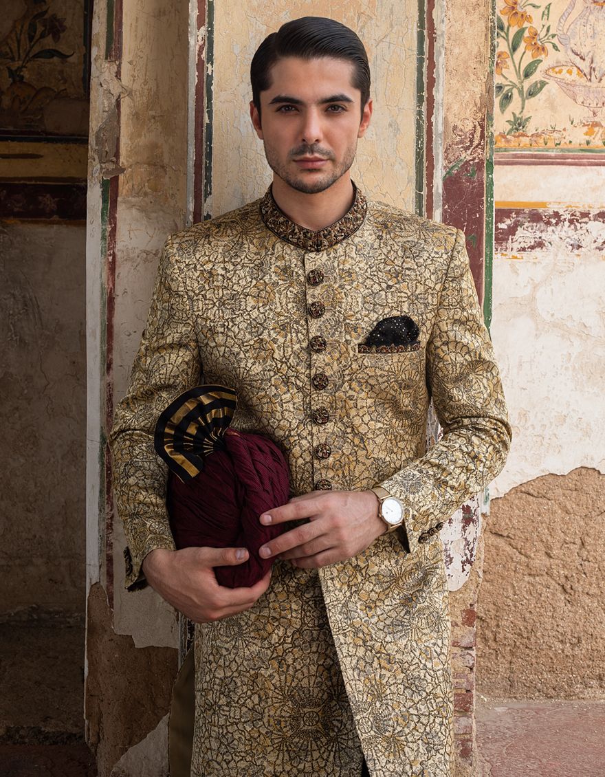 DULL GOLD SHERWANI | JJSW-US-518/S21/JJ7199 - Image 3