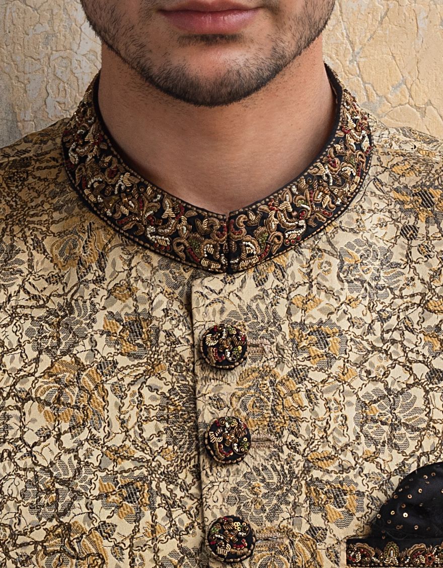 DULL GOLD SHERWANI | JJSW-US-518/S21/JJ7199 - Image 4