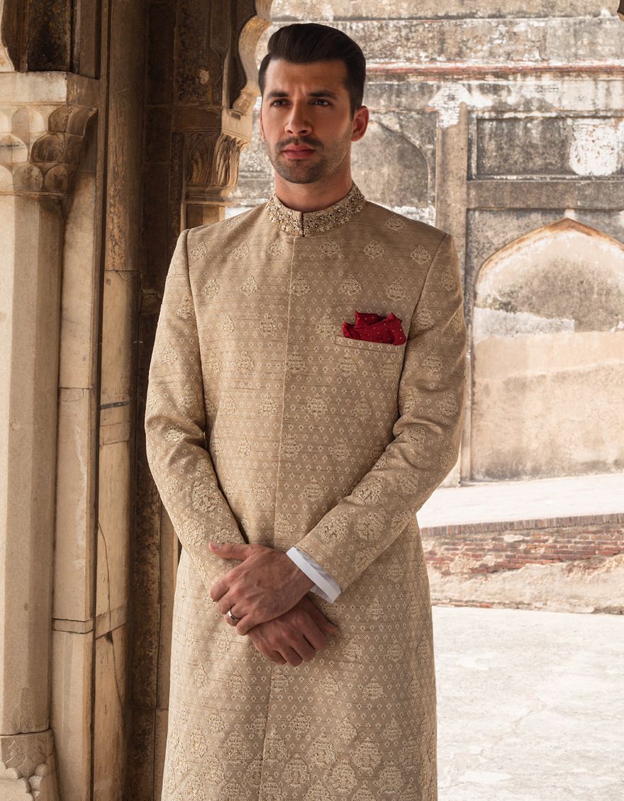 BEIGE SHERWANI | JJSW-US-519/S21/JJ7124-FL - Image 3