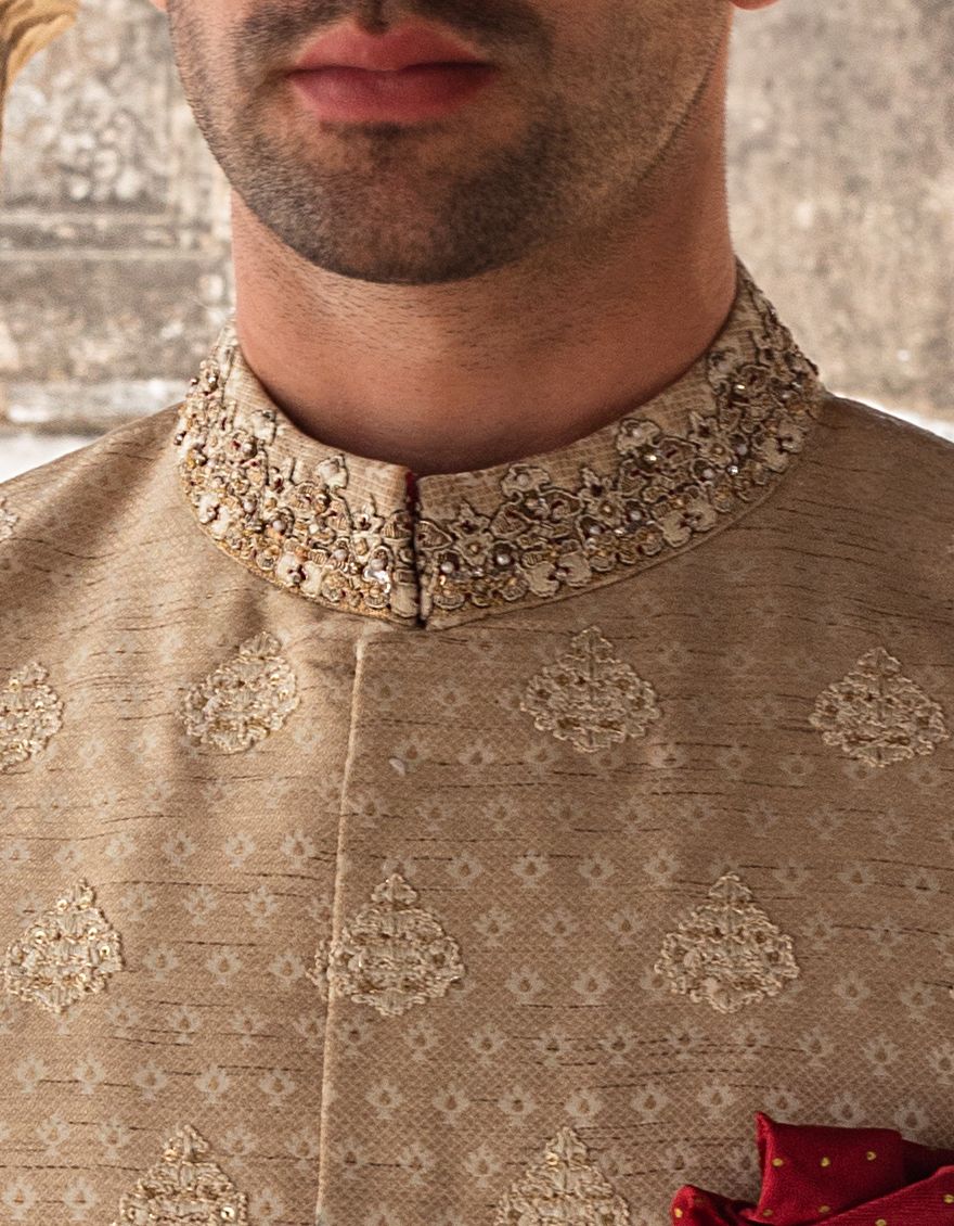 BEIGE SHERWANI | JJSW-US-519/S21/JJ7124-FL - Image 4