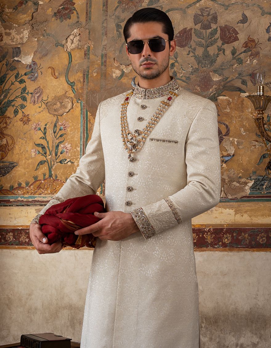 OFF WHITE SHERWANI | JJSW-US-520/S21/JJ7262-FL - Image 4