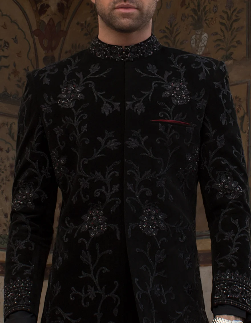 BLACK SHERWANI | JJSW-US-521/S21/JJ7399-FL - Image 2