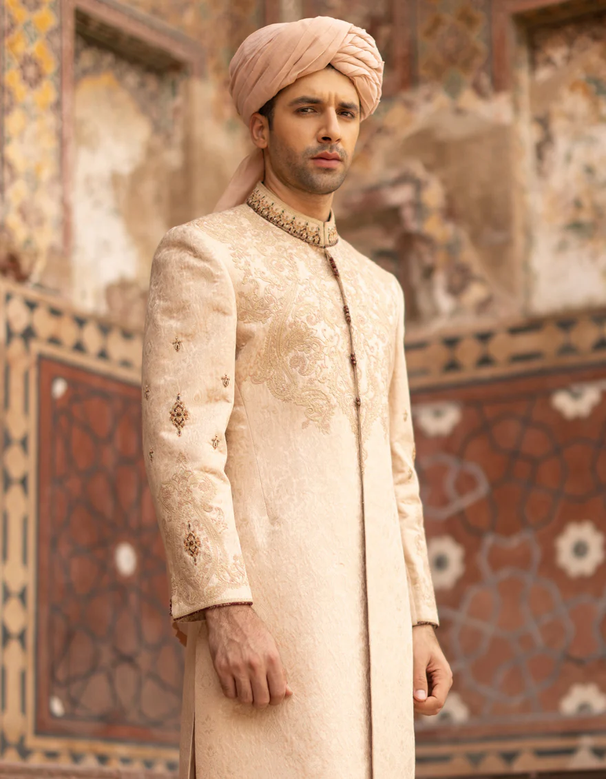 PEACH BLENDED SHERWANI | JJSW-US-548/S23/JJ8864-FL - Image 2