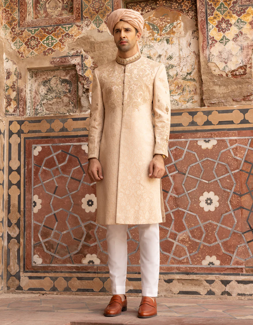 PEACH BLENDED SHERWANI | JJSW-US-548/S23/JJ8864-FL - Image 3