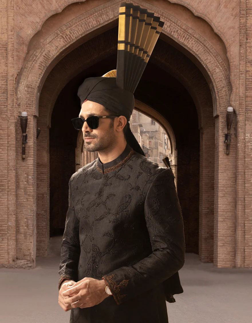 BLACK BLENDED SHERWANI | JJSW-US-552/S23/JJ8875-FL - Image 2