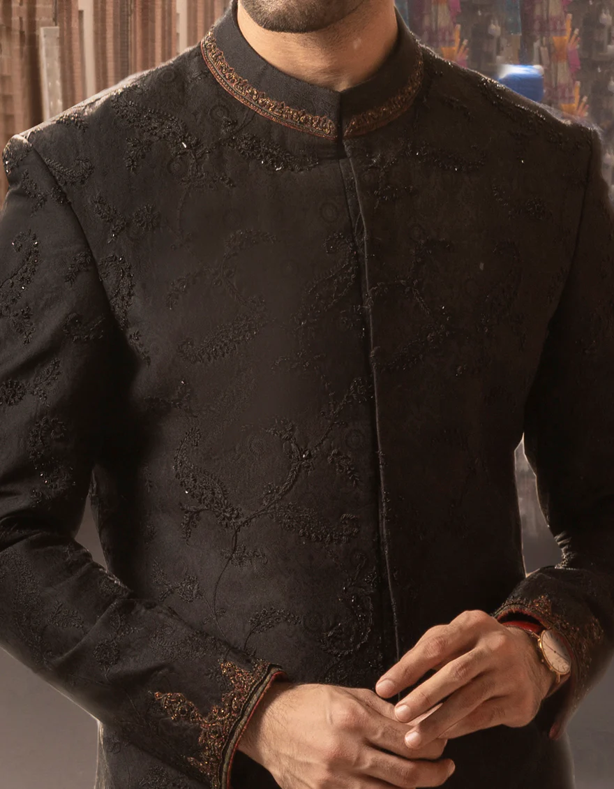 BLACK BLENDED SHERWANI | JJSW-US-552/S23/JJ8875-FL - Image 3