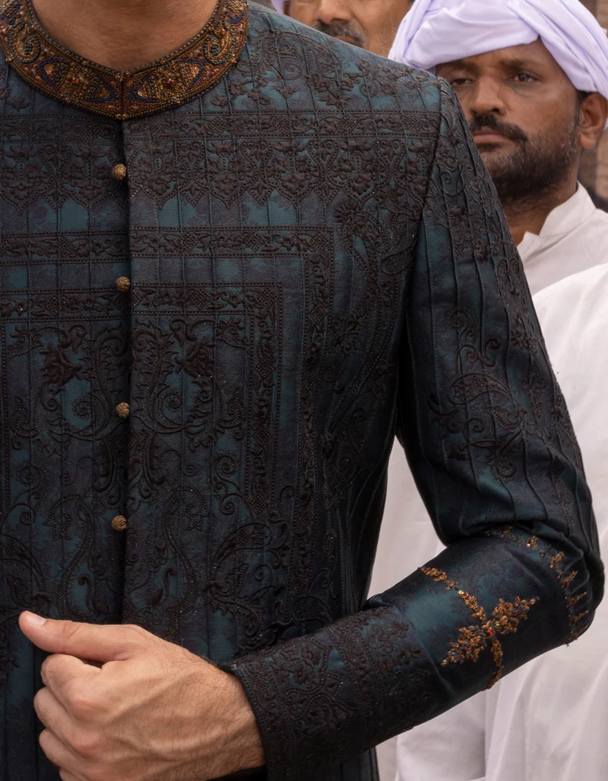 EMERALD GREEN SHERWANI | JJSW-US-554/S23/JJ8854-FL - Image 2