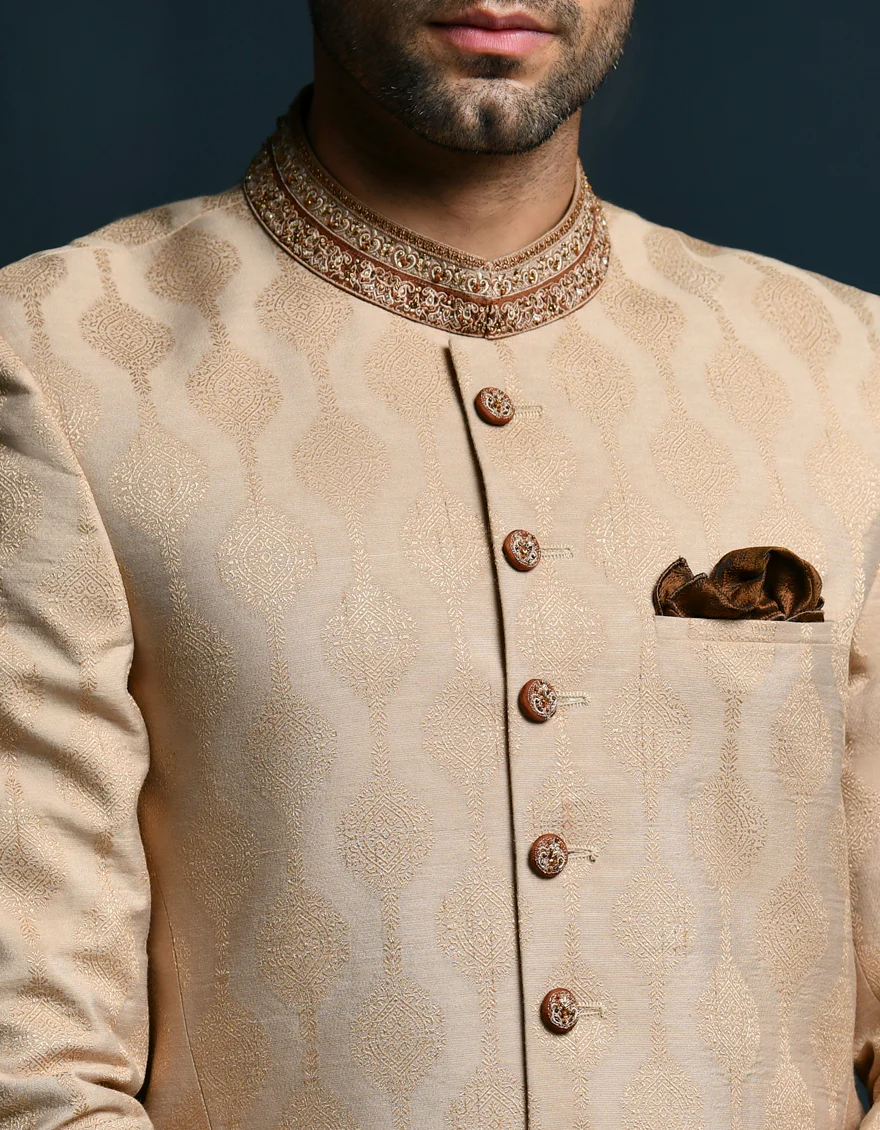 GOLD BROWN BLENDED SHERWANI | JJSW-US-562/S23/JJ9116-FL - Image 2