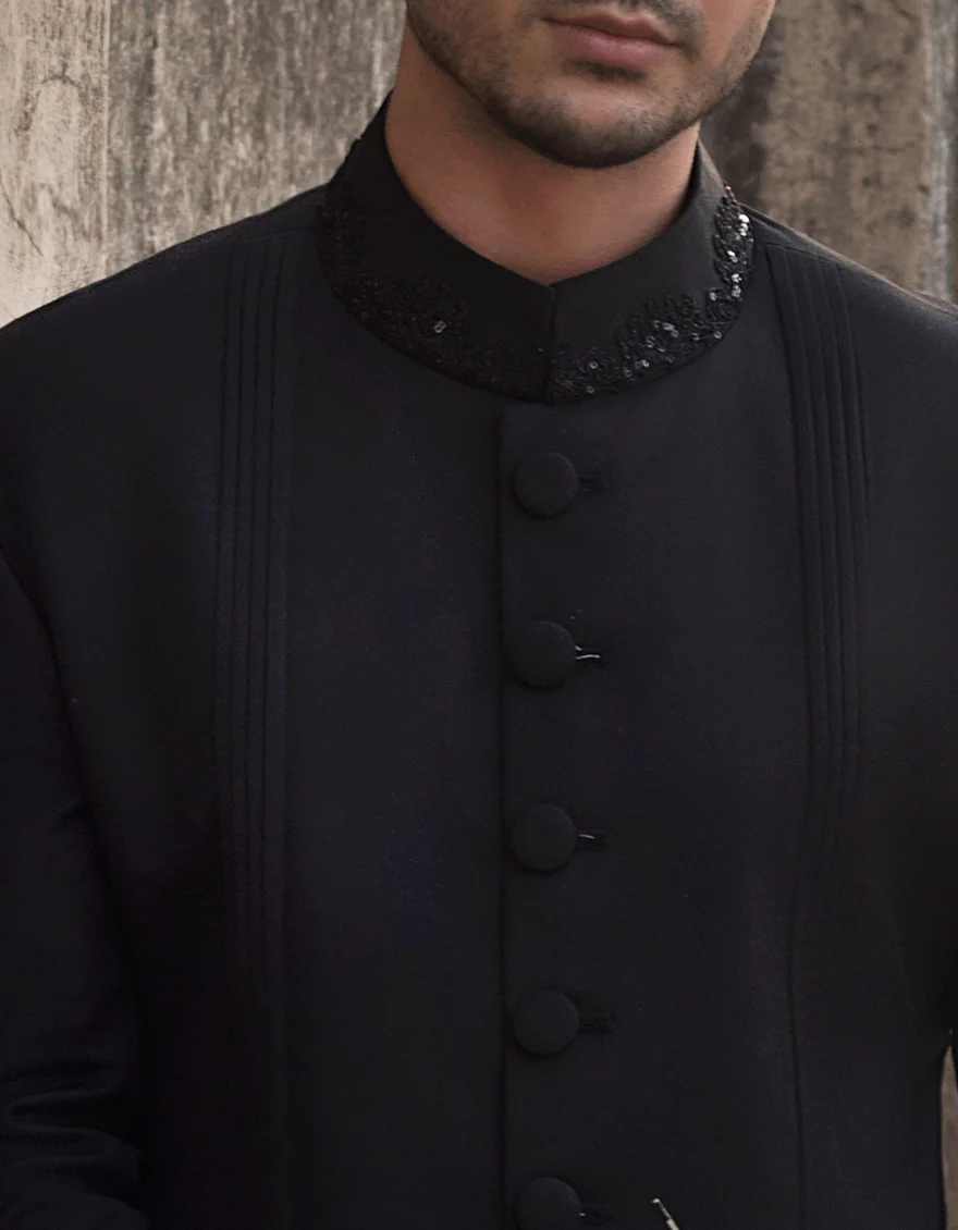 BLACK SHERWANI | JJSWINR-US-516/S21/JJ7108-FL - Image 2