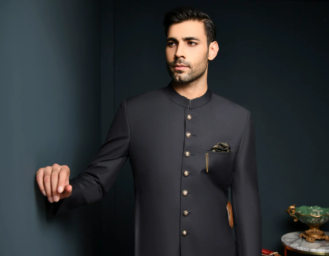 CHARCOAL SUITING SHERWANI | JJSWP-US-556/S23/JJ8976-PN - Image 3