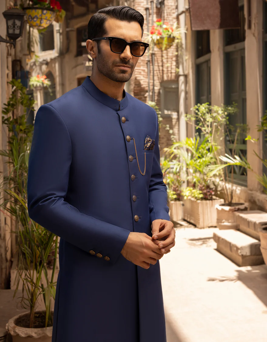 BLUE SUITING SHERWANI | JJSWP-US-559/S23/JJ8976-PN - Image 3