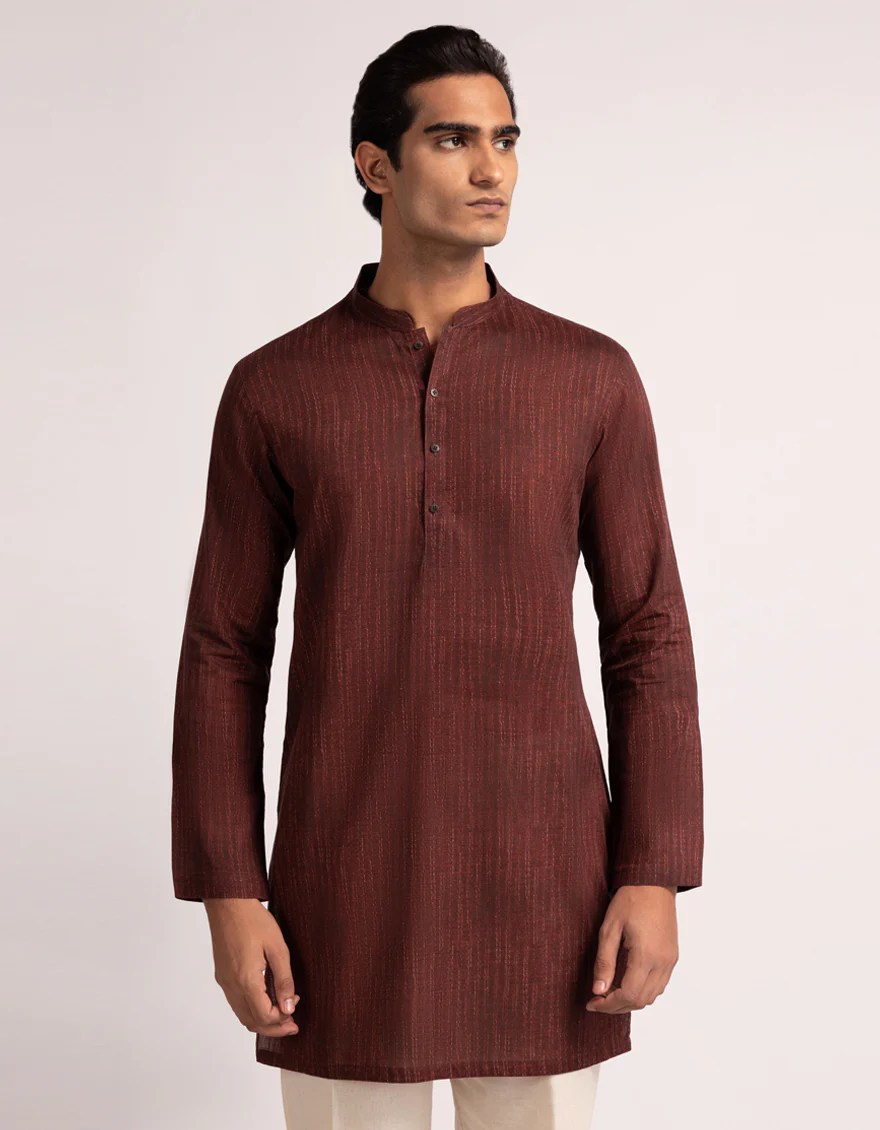 BLACK RED COTTON THIGH LENGTH KURTA | JJTHK-A-50389/S25/JJ10442-CL - Image 2