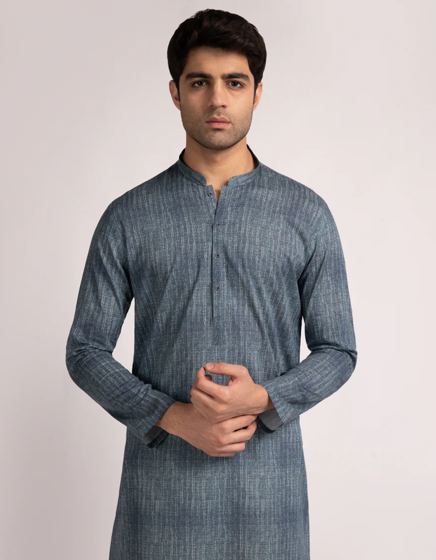 BLUE COTTON THIGH LENGTH KURTA | JJTHK-A-50390/S25/JJ10442-CL - Image 2