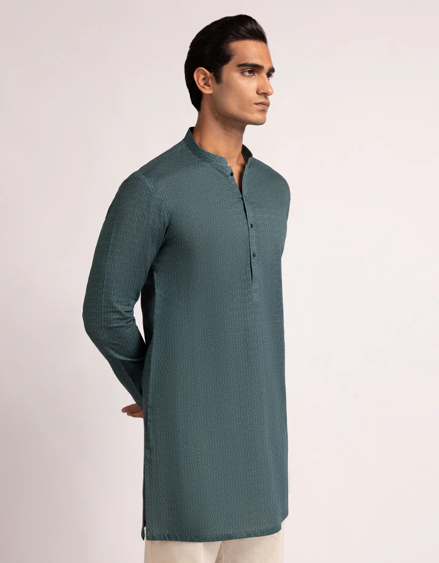 GREEN COTTON THIGH LENGTH KURTA | JJTHK-A-50392/S25/JJ10442-CL - Image 2