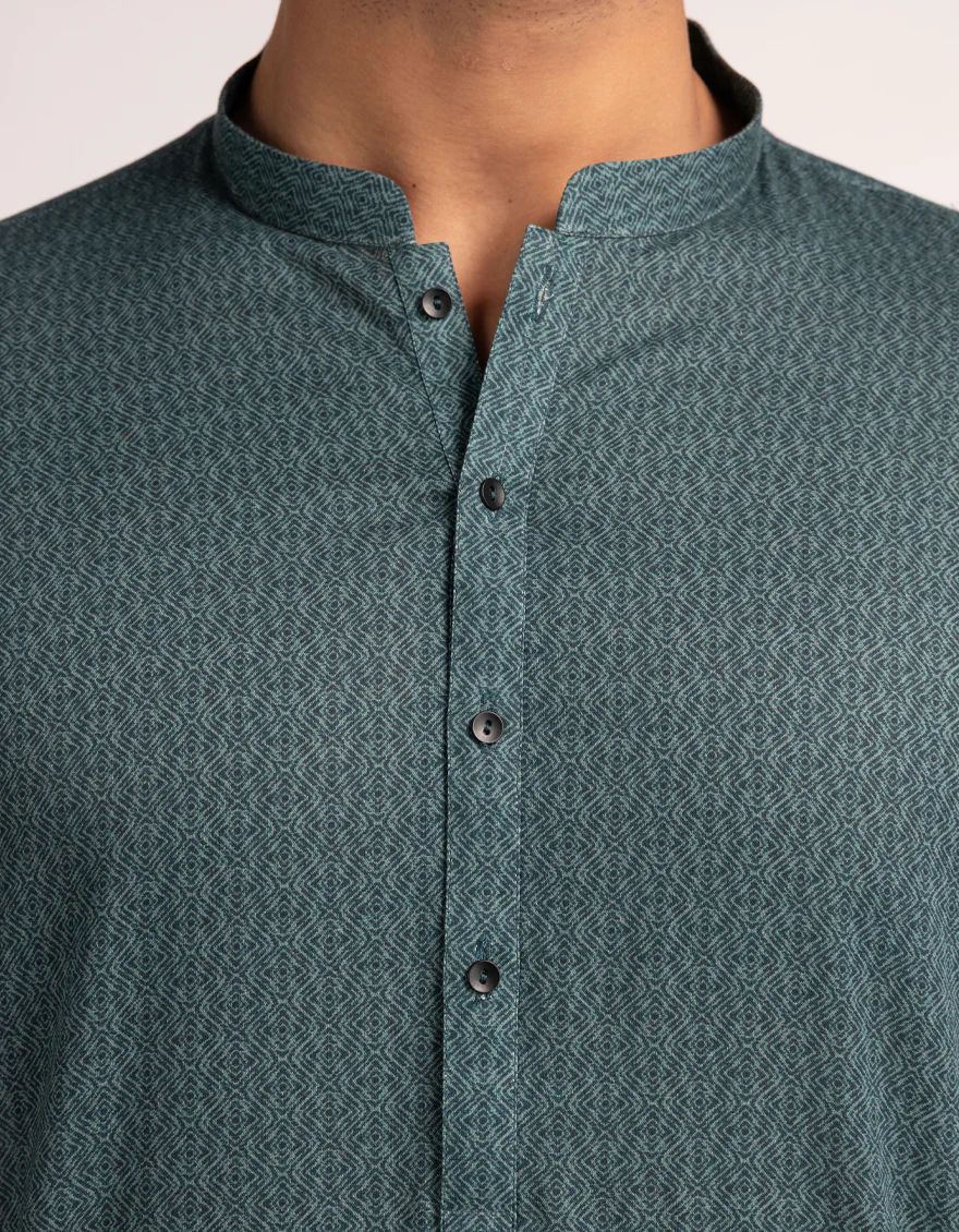 GREEN COTTON THIGH LENGTH KURTA | JJTHK-A-50392/S25/JJ10442-CL - Image 3