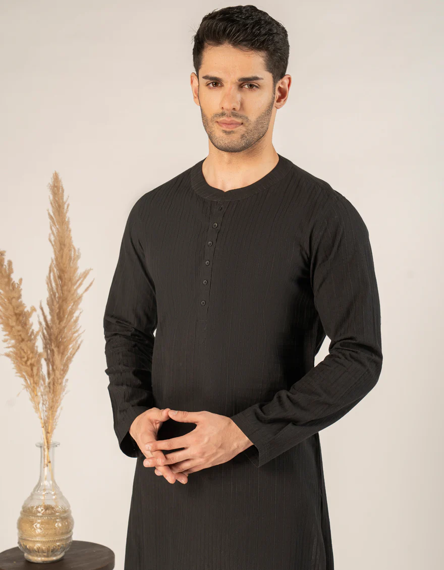 BLACK COTTON THIGH LENGTH KURTA | JJTHLK-A-47434/S25/JJ10175-CL - Image 2