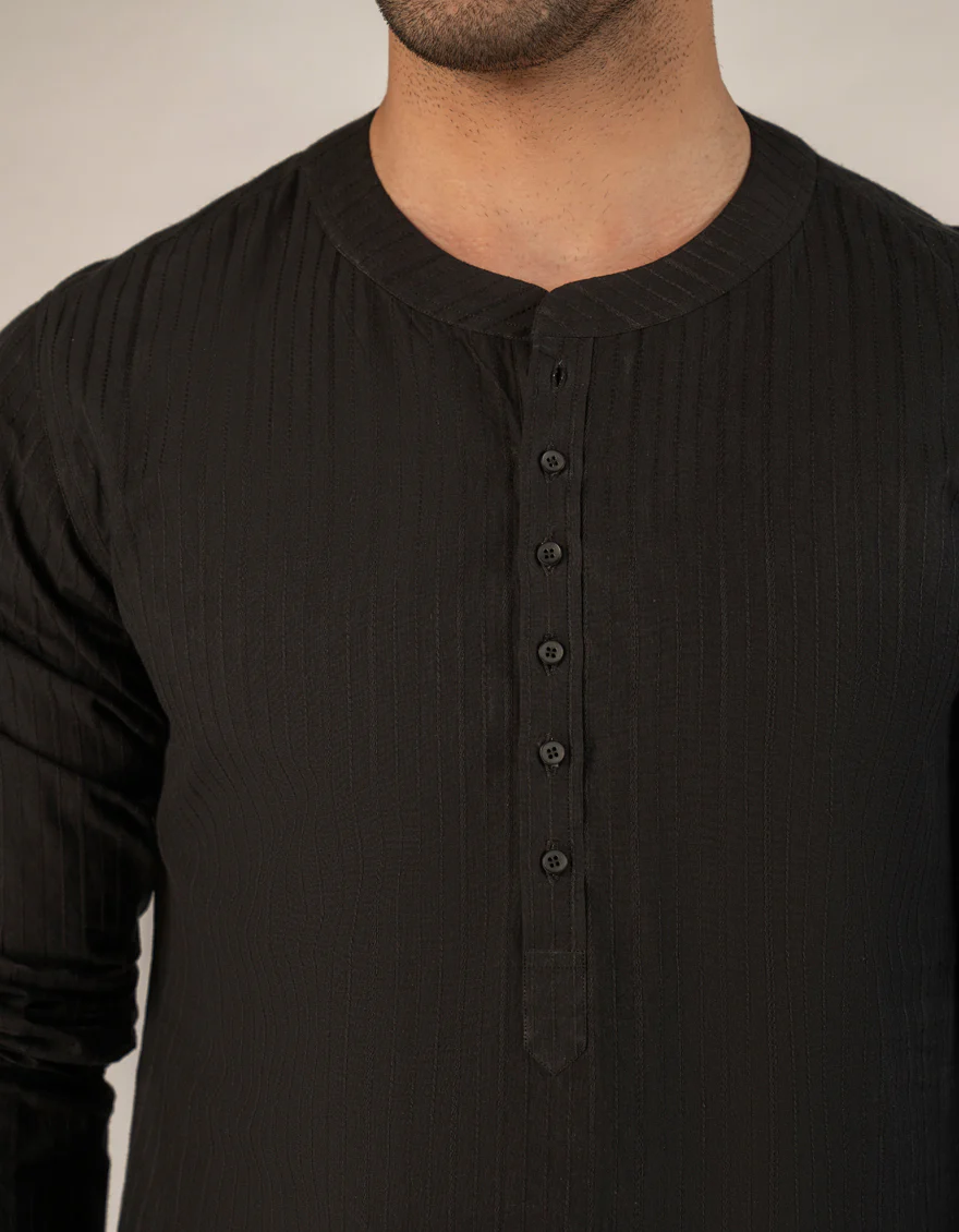 BLACK COTTON THIGH LENGTH KURTA | JJTHLK-A-47434/S25/JJ10175-CL - Image 3