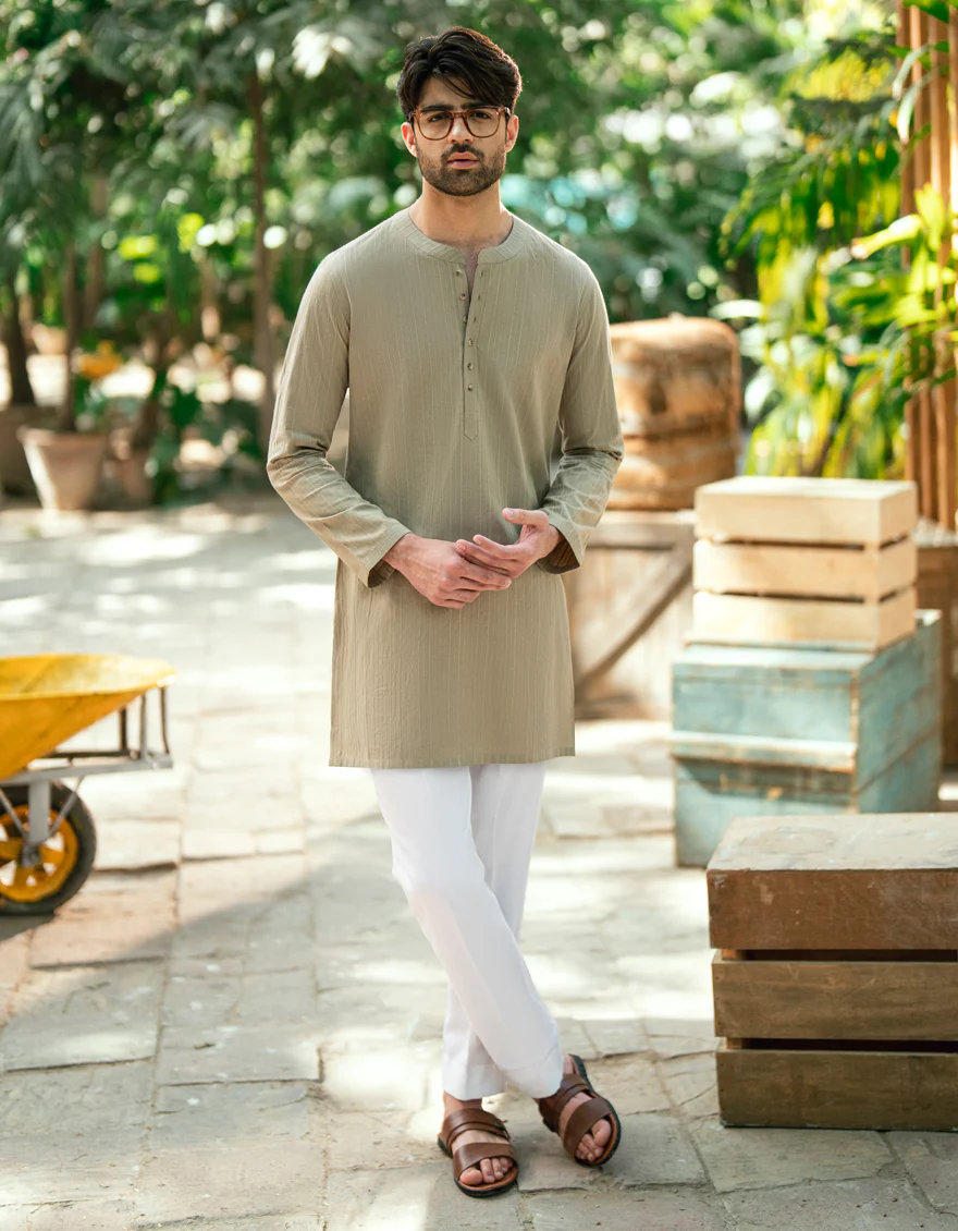 BEIGE COTTON THIGH LENGTH KURTA | JJTHLK-A-47435/S25/JJ10175-CL