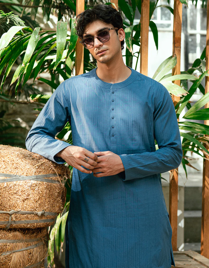 DULL BLUE COTTON THIGH LENGTH KURTA | JJTHLK-A-47436/S25/JJ10175-CL - Image 2