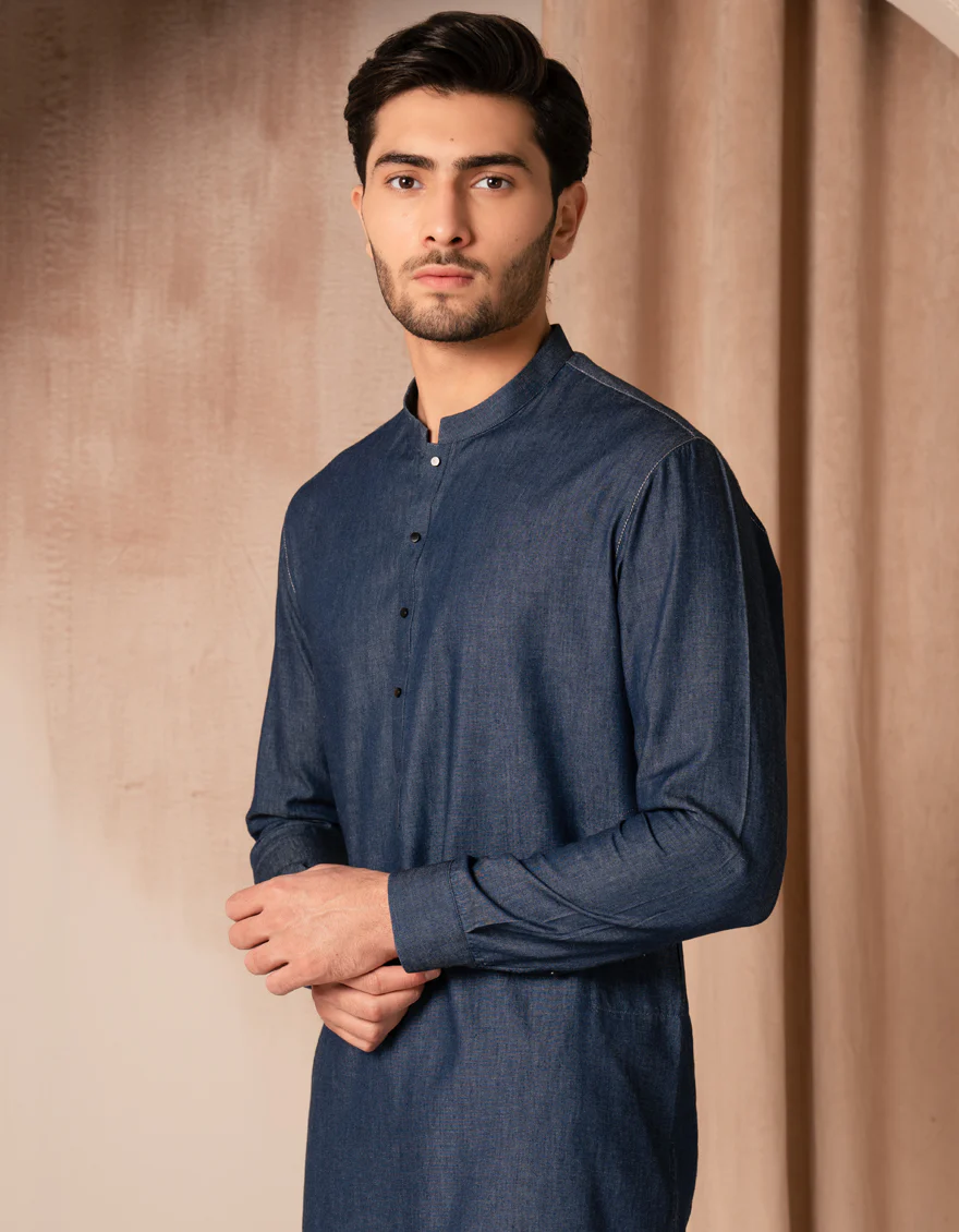 DENIM BLUE COTTON THIGH LENGTH KURTA | JJTHLK-A-47480/S25/JJ10220-CL - Image 2