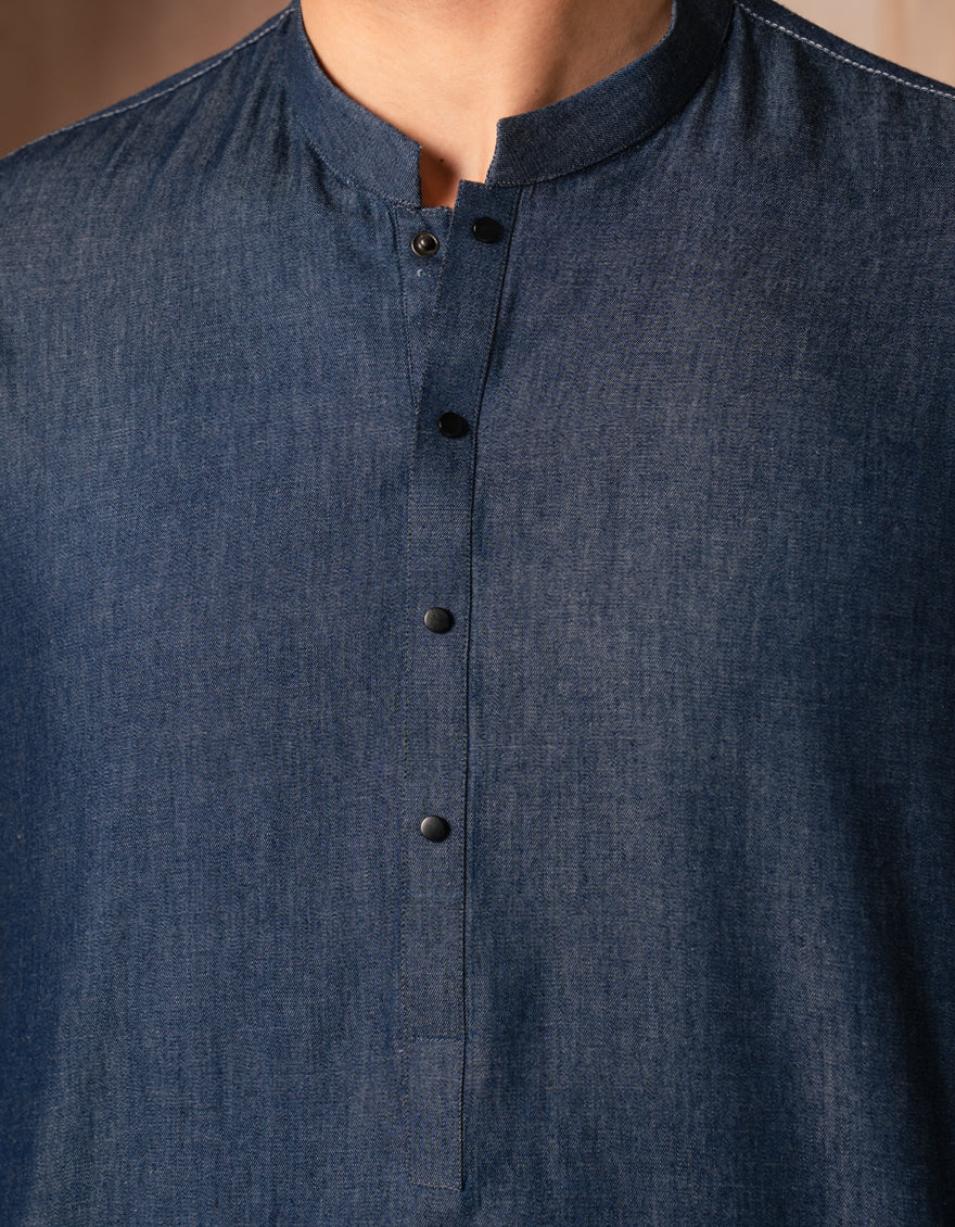 DENIM BLUE COTTON THIGH LENGTH KURTA | JJTHLK-A-47480/S25/JJ10220-CL - Image 3
