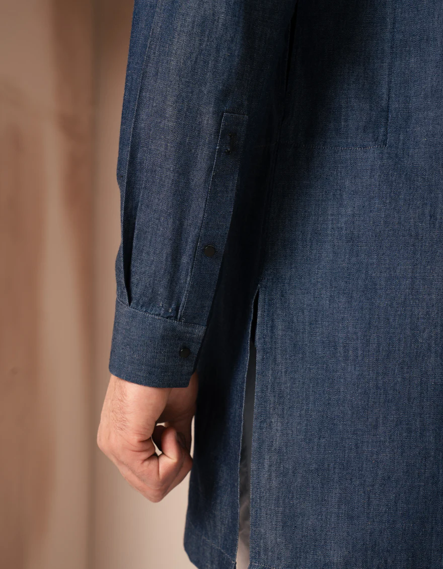 DENIM BLUE COTTON THIGH LENGTH KURTA | JJTHLK-A-47480/S25/JJ10220-CL - Image 4