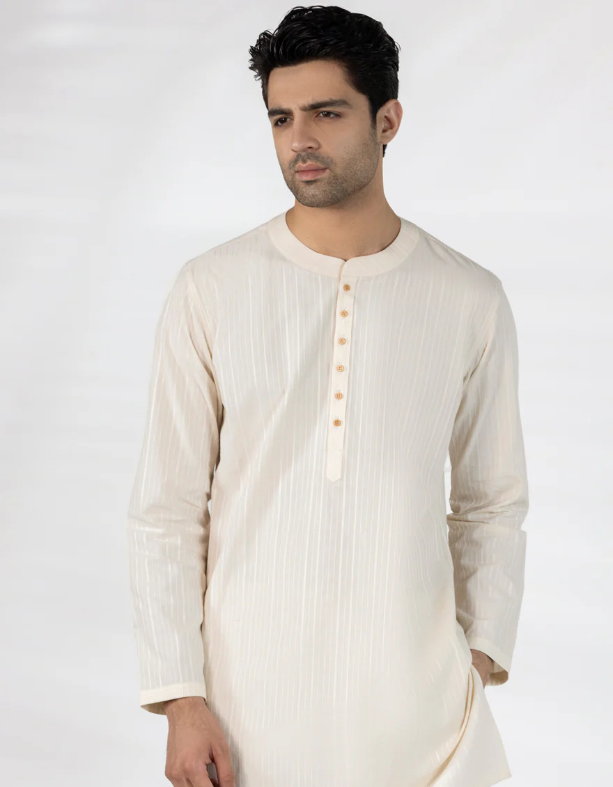 CREAM COTTON THIGH LENGTH KURTA | JJTHLK-A-47519/S25/JJ10175-CL - Image 2