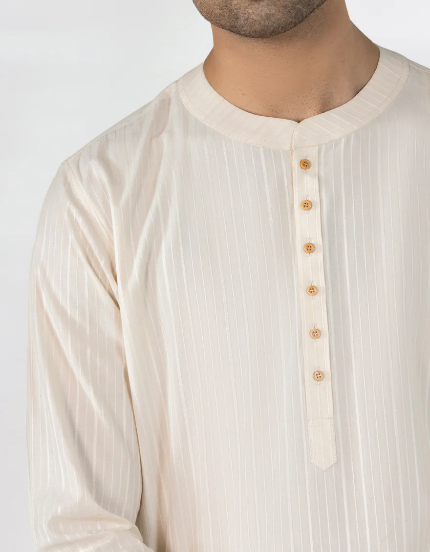 CREAM COTTON THIGH LENGTH KURTA | JJTHLK-A-47519/S25/JJ10175-CL - Image 3