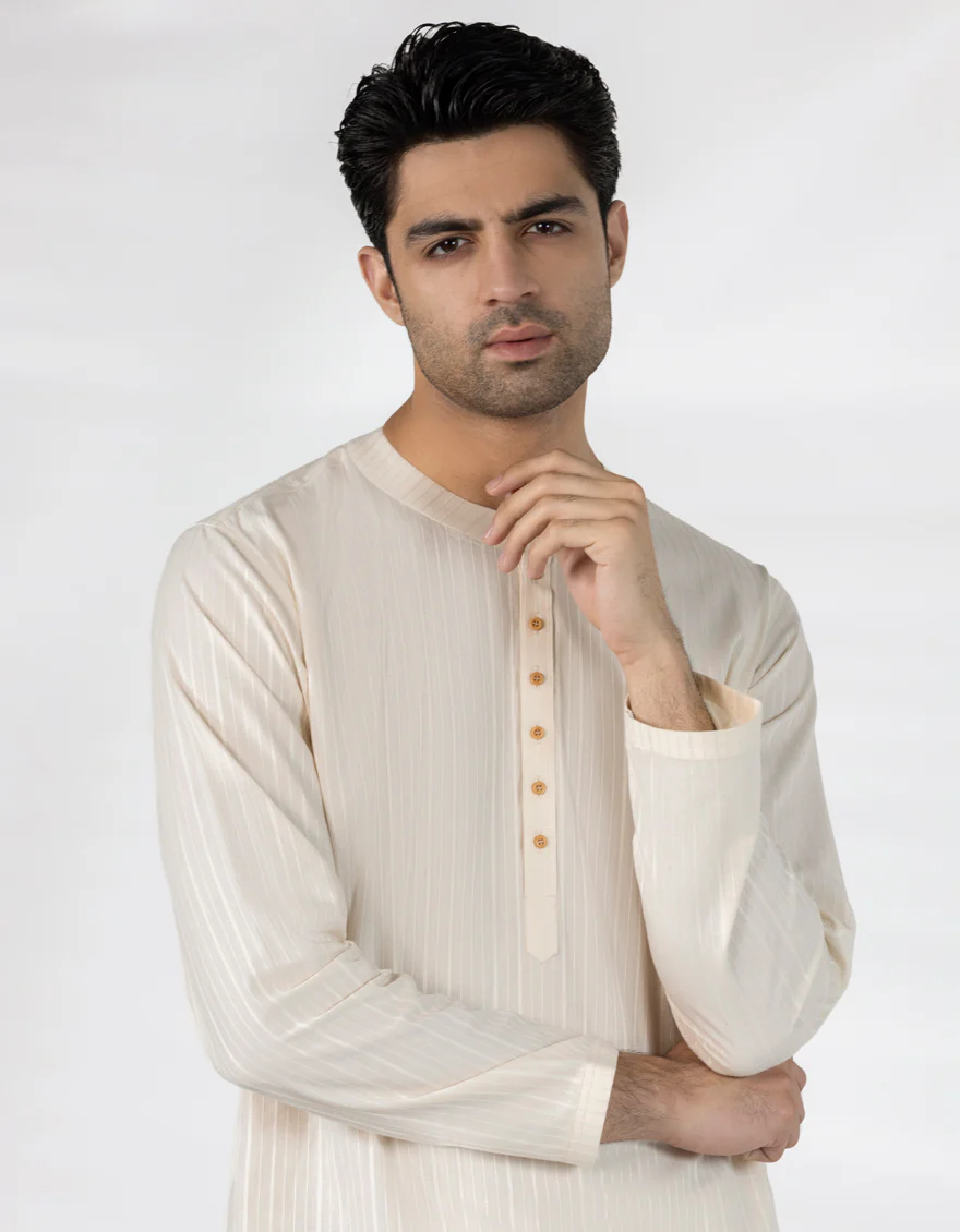 CREAM COTTON THIGH LENGTH KURTA | JJTHLK-A-47519/S25/JJ10175-CL - Image 4