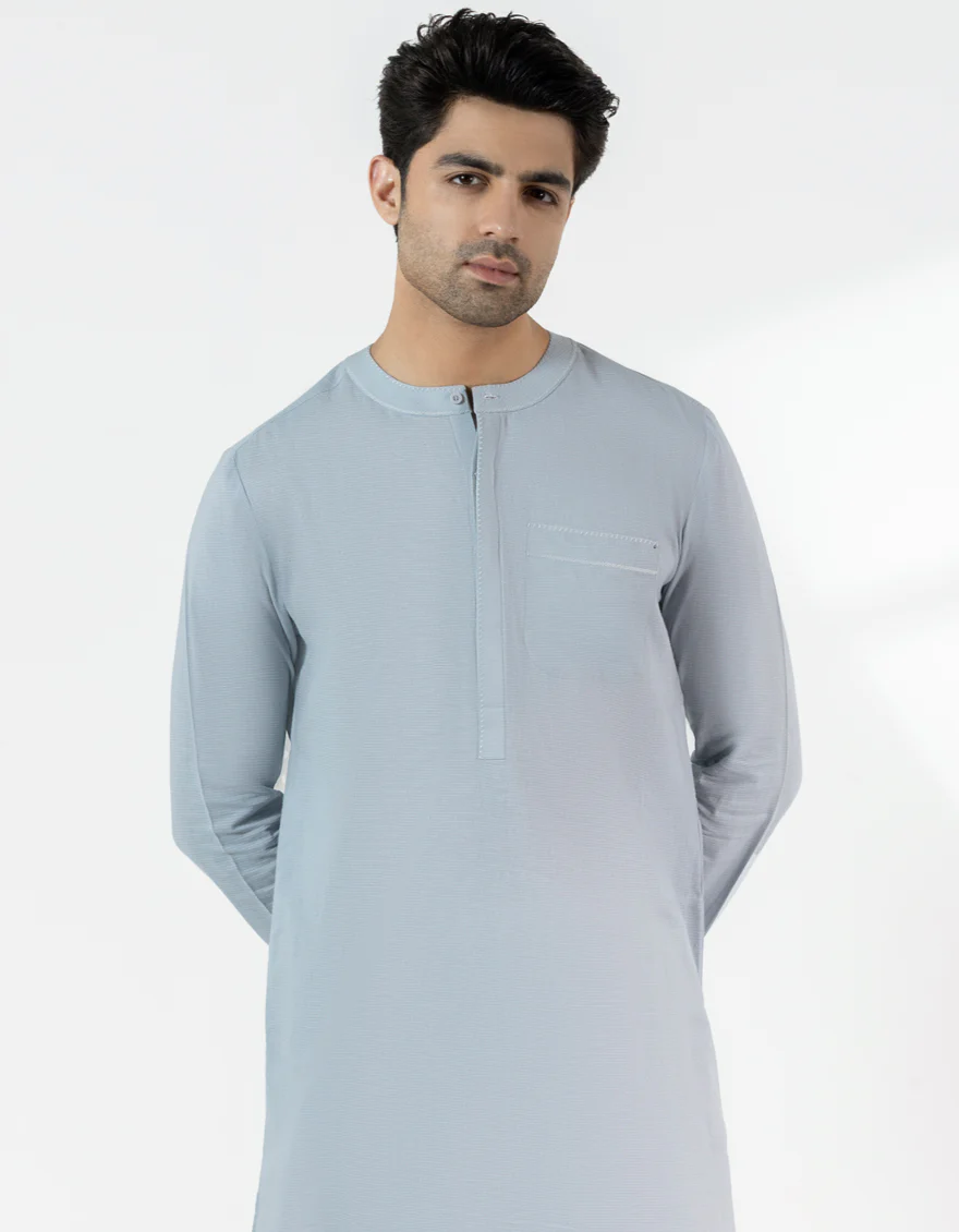 SKY BLUE COTTON SHORT KURTA | JJTHLK-S-33445/S25/JJ10184-CL - Image 2