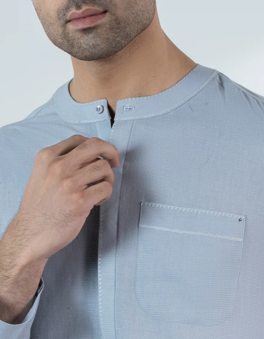 SKY BLUE COTTON SHORT KURTA | JJTHLK-S-33445/S25/JJ10184-CL - Image 4