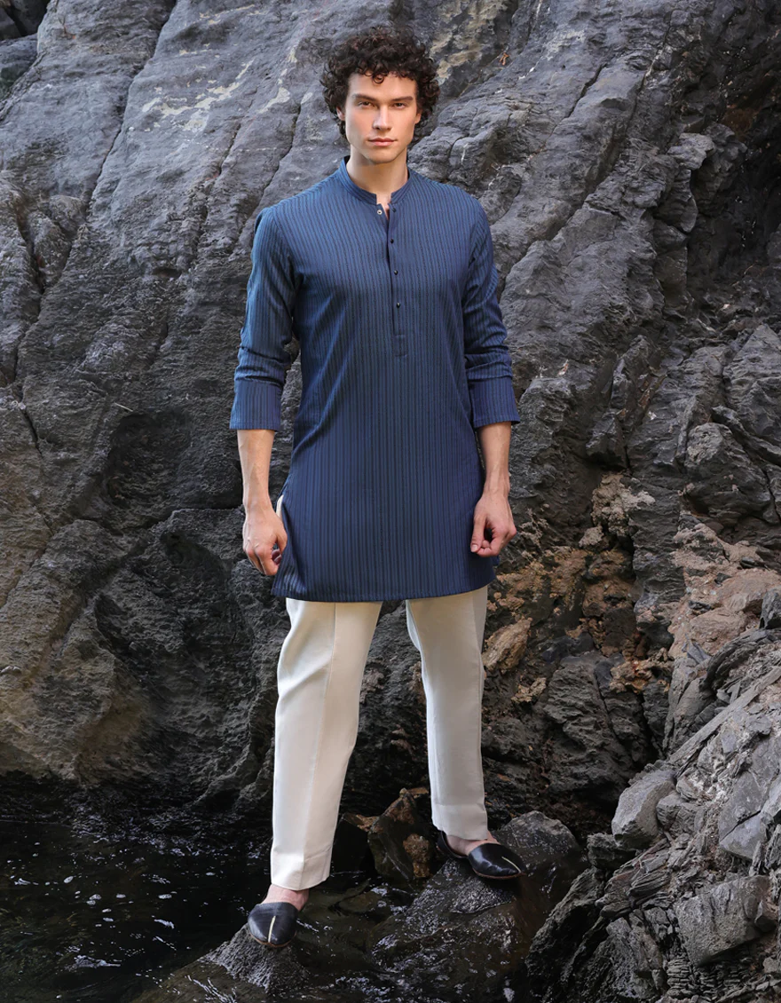 BLUE COTTON THIGH LENGTH KURTA | JJTHLK-S-47308/S25/JMR3387-PN