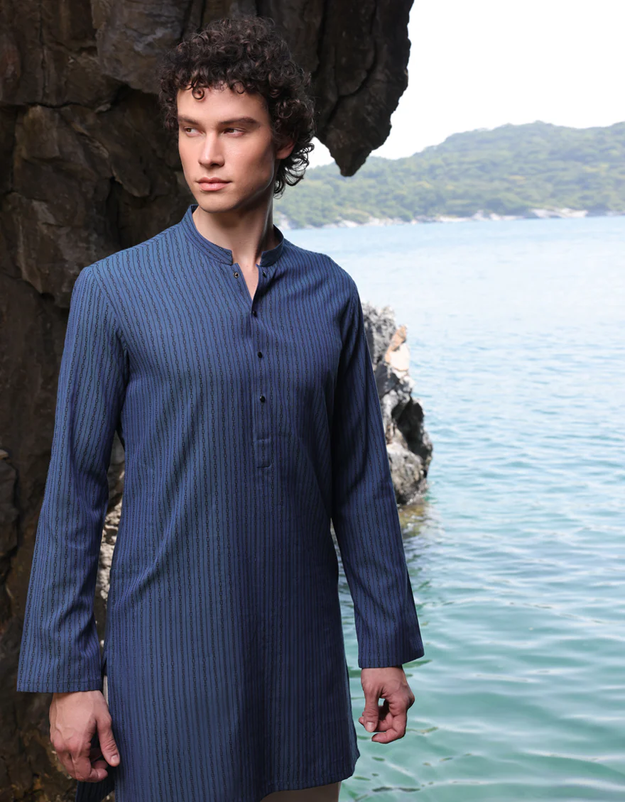 BLUE COTTON THIGH LENGTH KURTA | JJTHLK-S-47308/S25/JMR3387-PN - Image 5