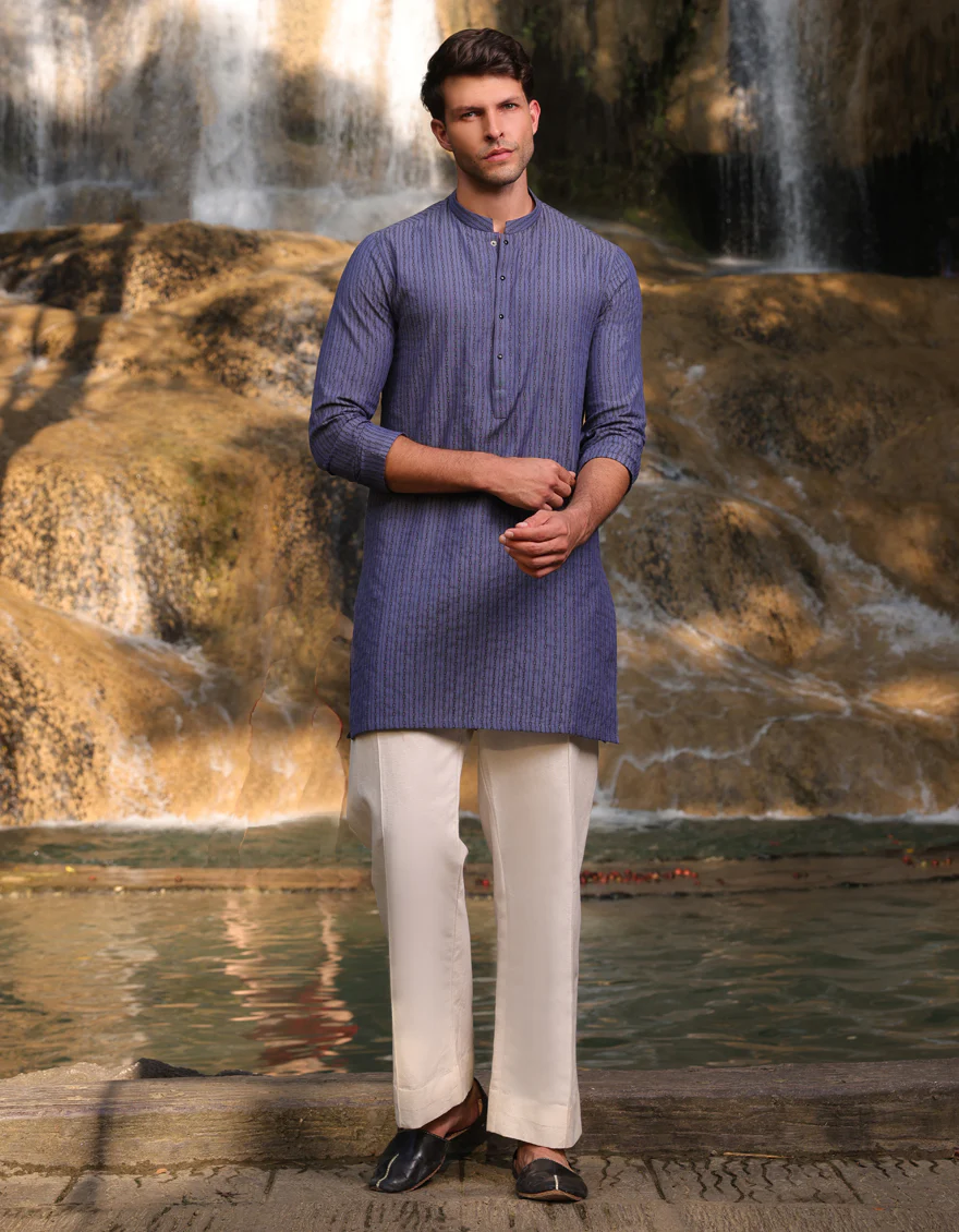 DULL BLUE COTTON THIGH LENGTH KURTA | JJTHLK-S-47309/S25/JMR3387-PN