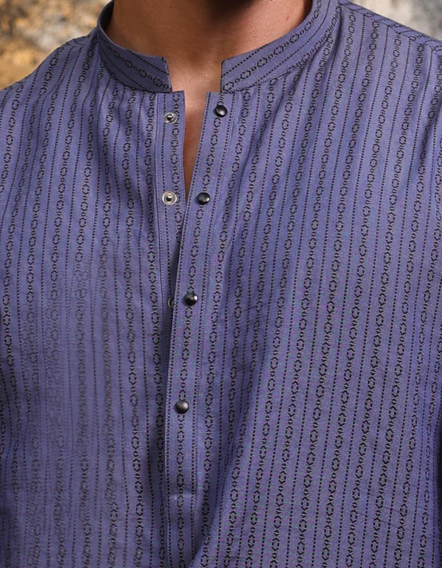 DULL BLUE COTTON THIGH LENGTH KURTA | JJTHLK-S-47309/S25/JMR3387-PN - Image 2
